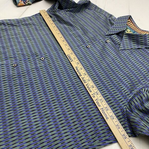 Robert Graham Men's 2XL Flip Cuff Blue Green Striped Geometric Dress Shirt - Picture 8 of 13